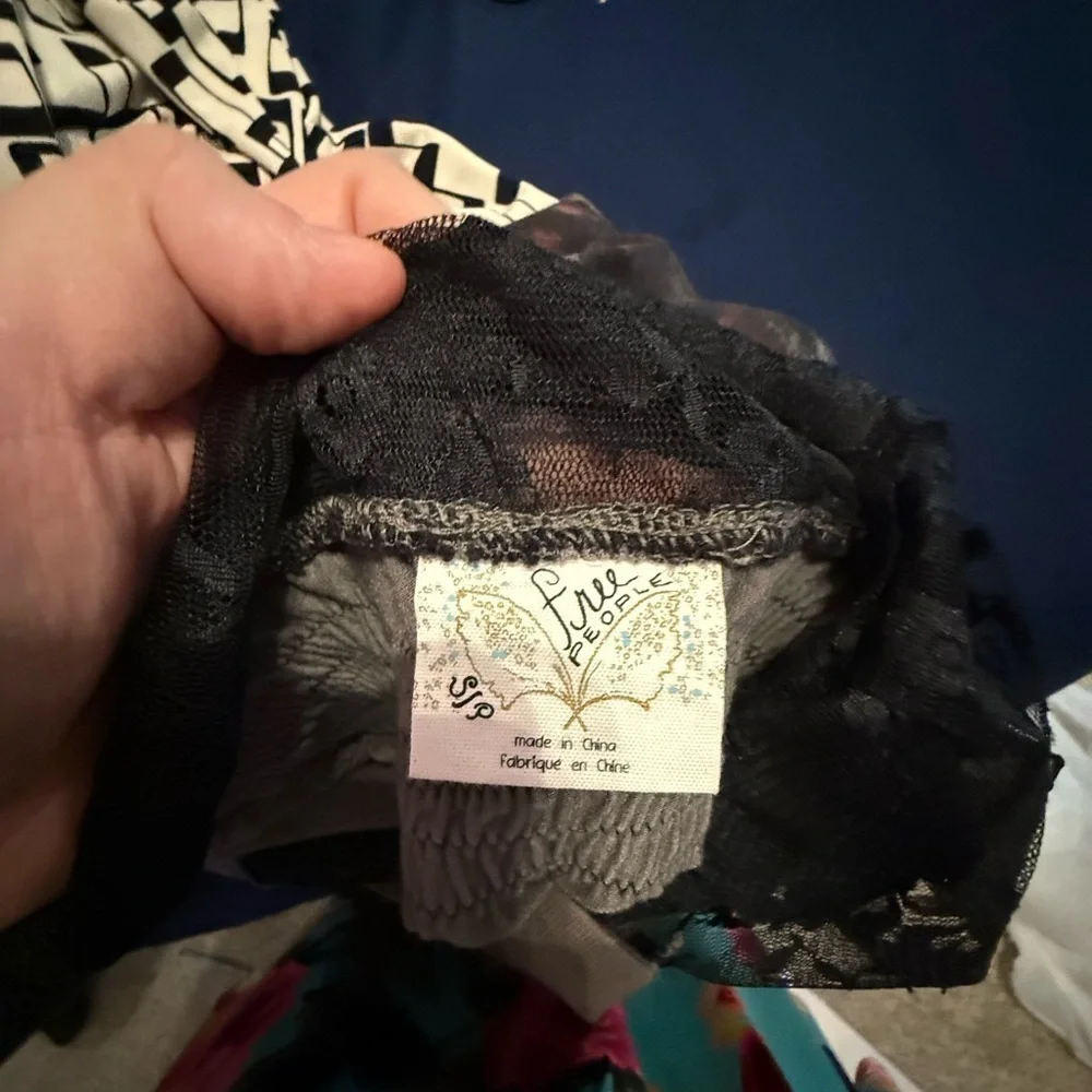 Free People Elegant Black and Gray Lace Mini Dress